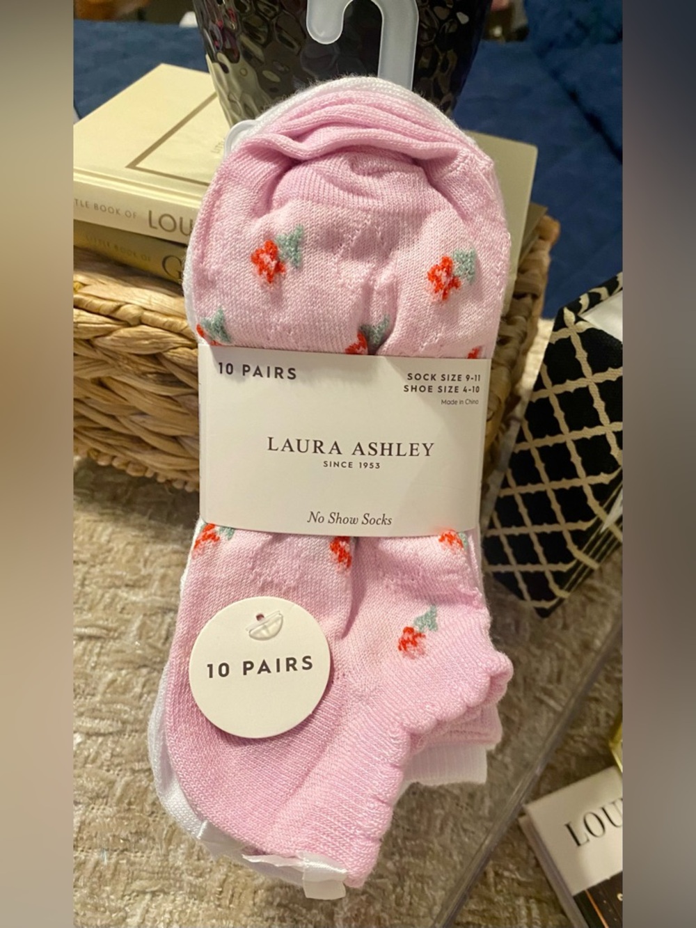 Laura Ashley Pink and White Floral No-Show Socks - Pack